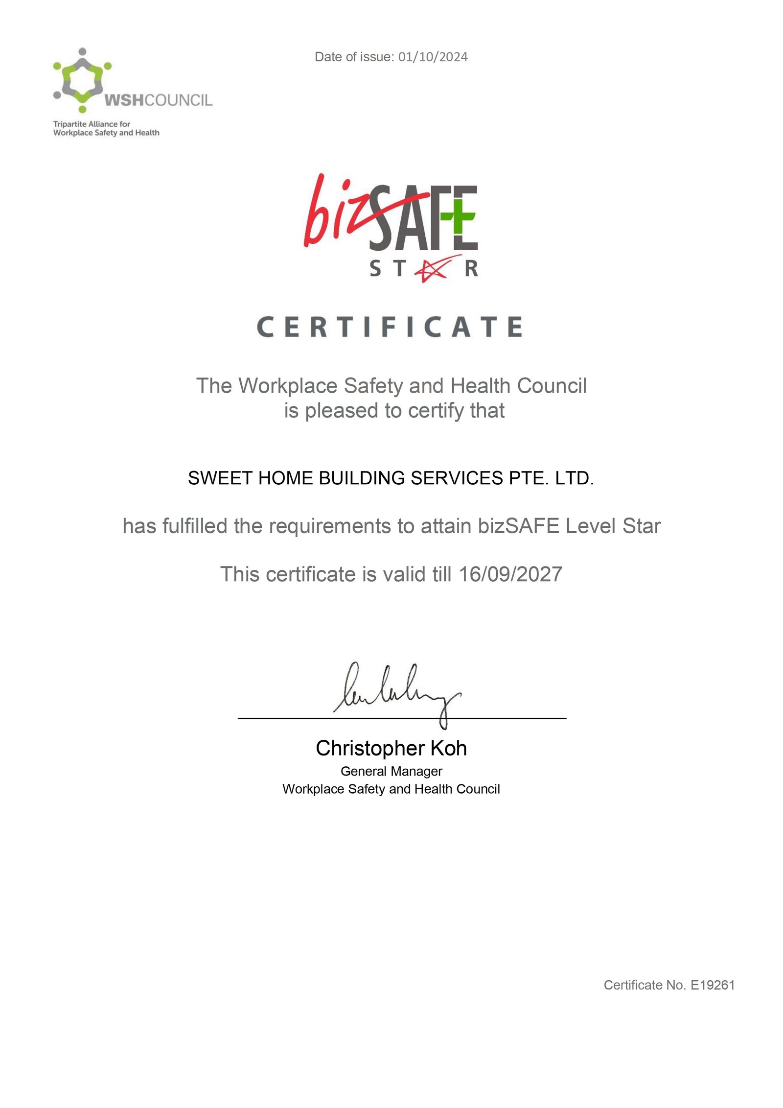 BizSafe Star Certificate